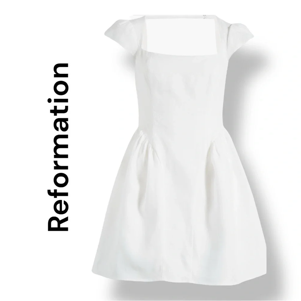 NWT Reformation Oaklyn Cap Sleeve Linen Minidress White Size 10